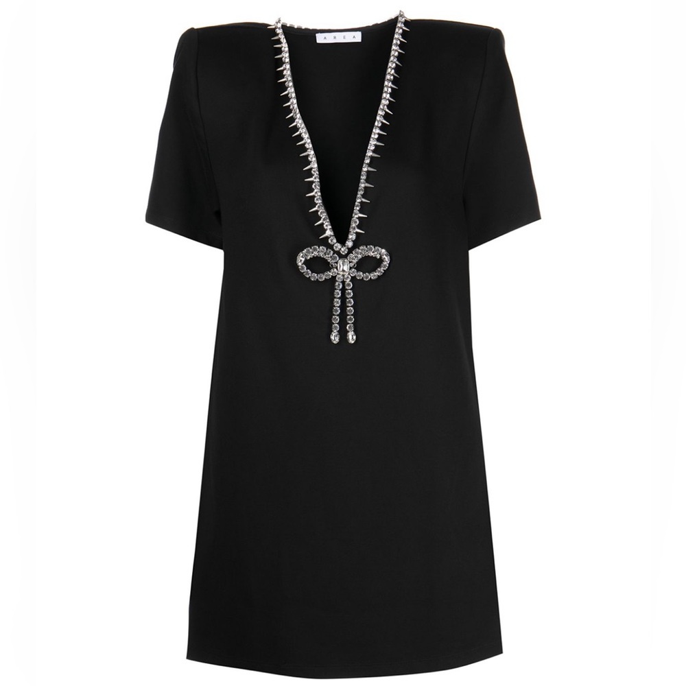 NWT AREA Crystal Deep V Mini Dress